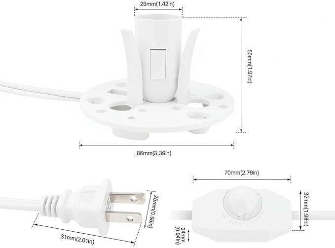 Himalayan Salt Lamp Cord, with Dimmer Switch,Christmas Bulb,Salt Lamp Cord with Dimmer Control and Base Assembly,6 Feet,E12 Base for Himalayan Salt Lampsand with 2 Free 15W Bulbs (White)