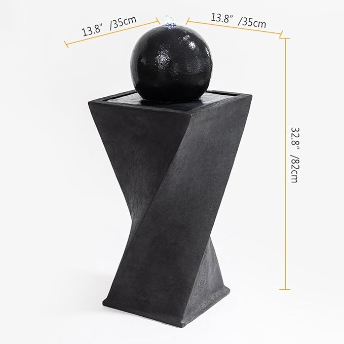 Black Sphere Water Fountain Outdoor –Unique Rotating Curve Design，Modern Zen Water Fountain for Garden, Patio, Indoor Floor Standing Decor,32.28'' Tall (Black) - Bloomnest