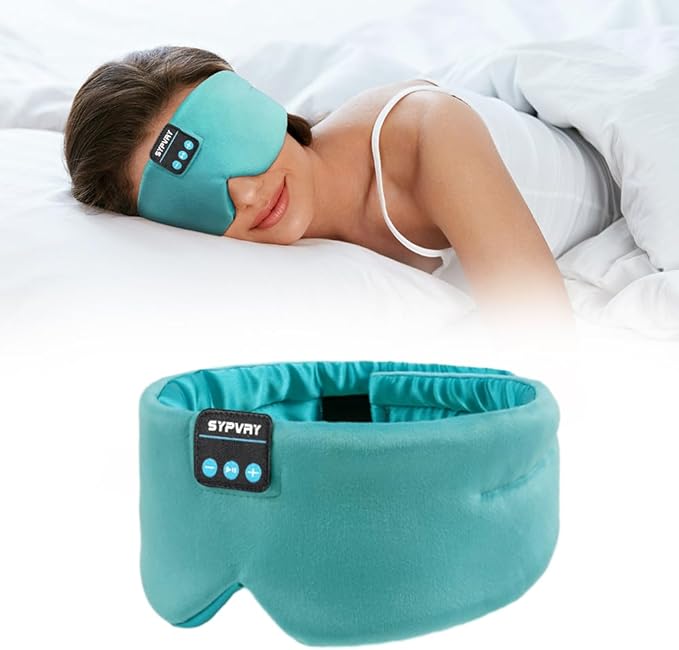 Sleep Mask Bluetooth 5.4 Headphones Soft Wireless Headband Eye Mask Blackout with Microphone (Emerald) - Bloomnest