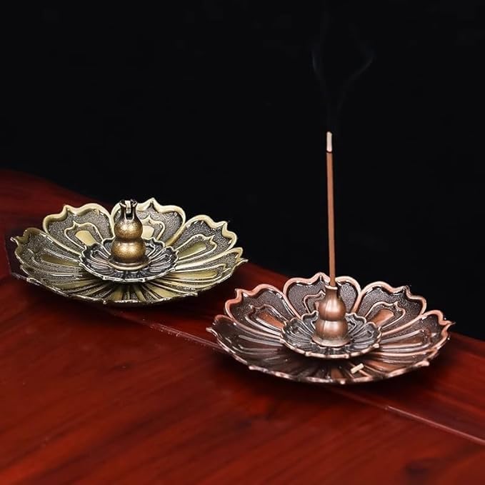 Lotus Shape Incense Holder, Bronze Detachable Burner with Stick Tray, Meditation Yoga Home Decor
