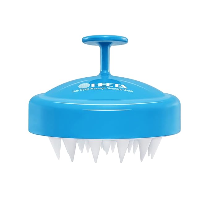 HEETA Scalp Massager with Soft Silicone Bristles for Hair Growth, Dandruff Removal and Exfoliation - Sky Blue Shampoo Brush HEETA