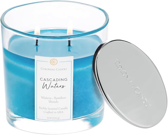 Colonial Candle Cascading Waters Scented Candle Jar, Highly Fragranced Candles for Home Scented, Mottled Wax Candle, 2 Wick, 8 oz - Made in The USA - Bloomnest