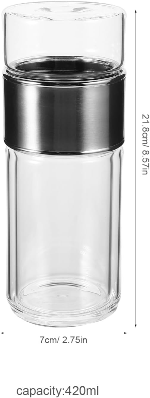 Double Glass Tea Infuser Bottle with Integrated Strainer Tea Separation Cup for Loose Leaf Tea Safe High Borosilicate Glass Versatile for Tea and Infused - Bloomnest