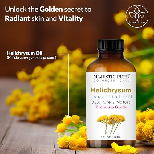 Majestic Pure Helichrysum Essential Oil with Glass Dropper - 1 Fl Oz - 100% Pure and Natural Helichrysum Oil - Premium Grade Essential Oils for Diffuser, Aromatherapy, Soap and Candle Making - Bloomnest