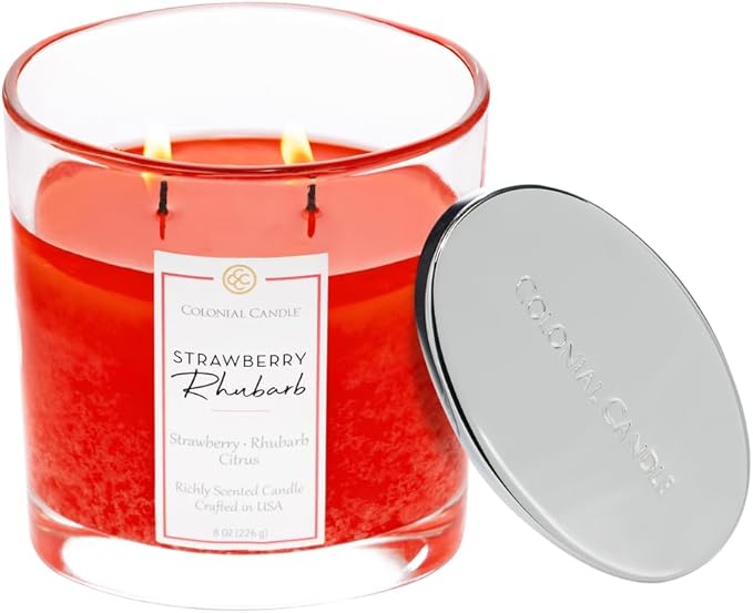 Colonial Candle Strawberry Rhubarb Scented Candle Jar, Highly Fragranced Candles for Home Scented, Mottled Wax Candle, 2 Wick, 8 oz - Made in The USA - Bloomnest