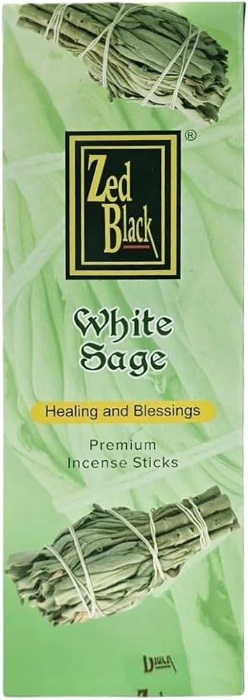 Zed Black White Sage Incense – 20 Sticks Hand Rolled Sticks | Premium Aromatherapy Incense for Relaxation, Stress Relief, Prayer & Spiritual Rituals.
