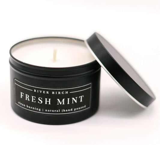 River Birch Candles Fresh Mint Scented Candle | Premium, All-Natural, Non-Toxic, Soy Candles | 8 oz. Black Matte Tin Travel Candle | Cozy Relaxing Gifts for Home - Bloomnest