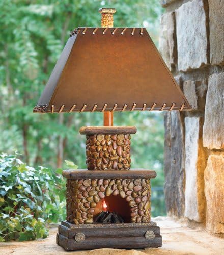 BLACK FOREST DECOR - Stone Fireplace Lamp - Rustic Cabin Lighting for Living Room or Bedroom - 15" W x 7" D x 25" H - Bloomnest
