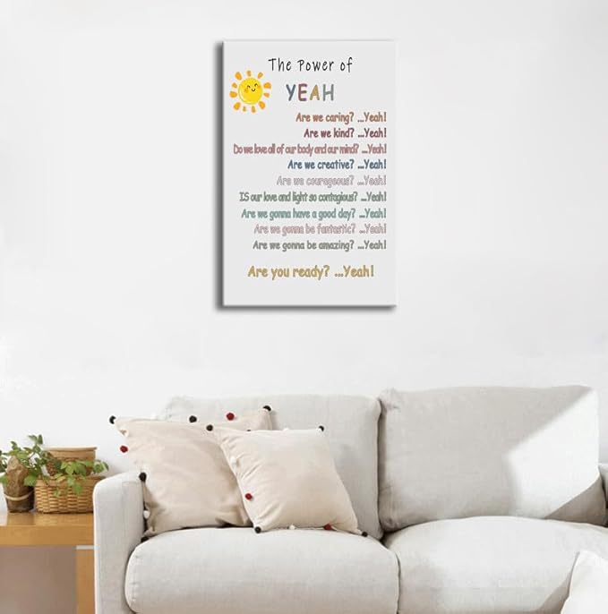 “The Power of Yeah” Motivational Poster Positive Psychological Suggestion Inspirational Wall Decor for Home Bedroom School Psychotherapy Room Framed Ready to Hang [24" W X 36" H] - Bloomnest