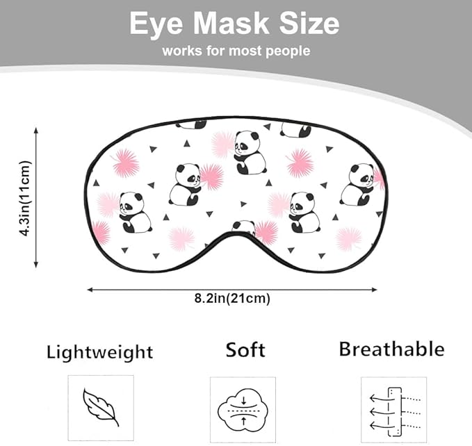 Cute Panda Bears Silk Eye Mask Sleep Mask Dandelion Pink Flower Cute Cartoon Eye Mask with Adjustable Strap Lightweight for Women Work Travel Night Sleep - Bloomnest
