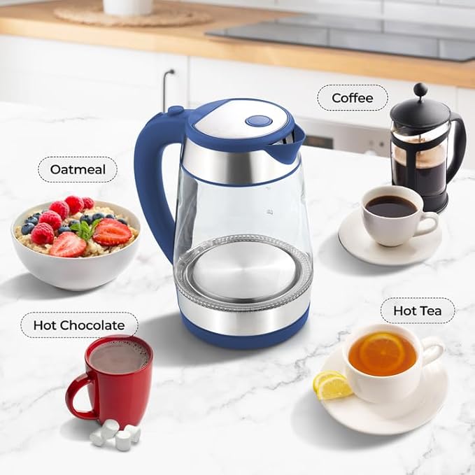 Zulay Kitchen Fast Boiling Electric Water Kettle - 1.7L, 1500W, Auto Shut-Off for Overboil & Boil Dry Protection, Cool-Touch Handle, 360° Base - Rapid Teapot Boiler For Coffee & Tea - Navy - Bloomnest
