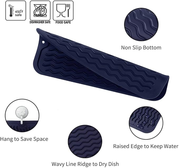 Silicone Dish Drying Mat for Multiple Usage,Easy clean,Eco-friendly,Heat-resistant Silicone Mat for Kitchen Counter or Sink,Refrigerator or Drawer Liner Navy Blue S 12 inches x 6 inches - Bloomnest