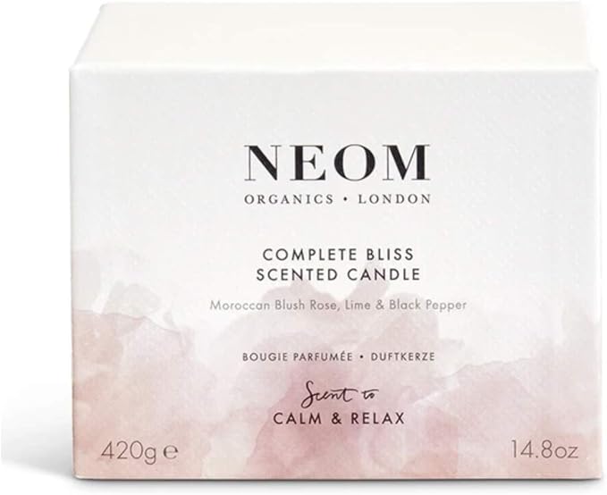 NEOM- Complete Bliss Scented Candle, 3 Wick | Blush Rose, Lime & Black Pepper | Essential Oil Aromatherapy Candle | Scent to De-Stress - Bloomnest