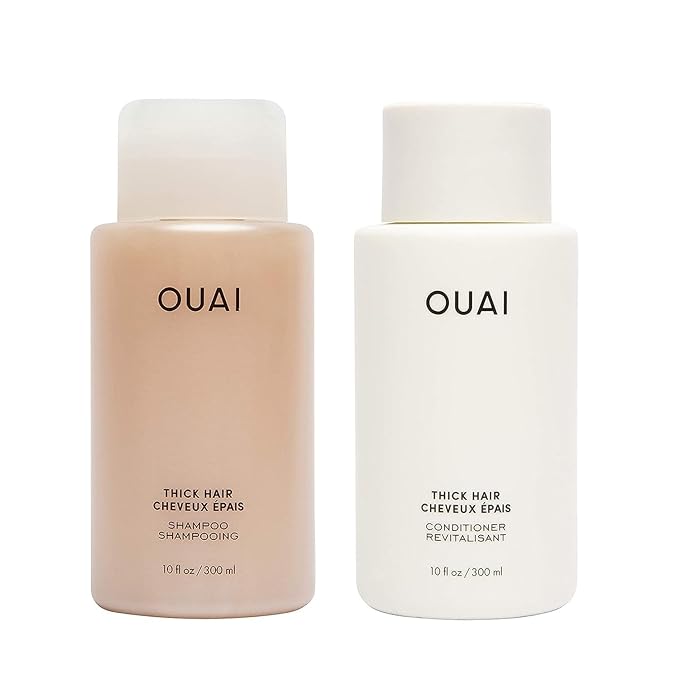OUAI Thick Hair Shampoo and Conditioner Set - Sulfate Free Shampoo and Conditioner for Thick Hair Care - Moisturizes, Strengthens & Fights Frizz - Made with Keratin & Shea Butter (10 Fl Oz) - Bloomnest