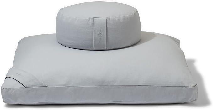 Meditation Cushion Set by renoo - Durable Comfortable Organic Cotton, Linen, Hemp - Modern Zafu Zabuton - Buckwheat Kapok Filled Floor Pillow Yoga Bolster in 15 Colors Washable Cover