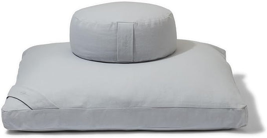 Meditation Cushion Set by renoo - Durable Comfortable Organic Cotton, Linen, Hemp - Modern Zafu Zabuton - Buckwheat Kapok Filled Floor Pillow Yoga Bolster in 15 Colors Washable Cover