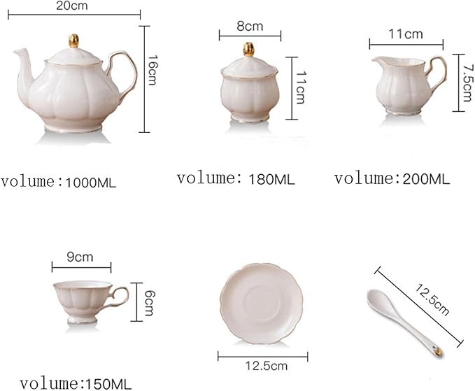 fanquare 15 Pieces Simple White English Ceramic Tea Sets,Tea Pot,Bone China Cups Without Metal Holder,Matching Spoons,Afternoon Tea Set Service Coffee Set - Bloomnest