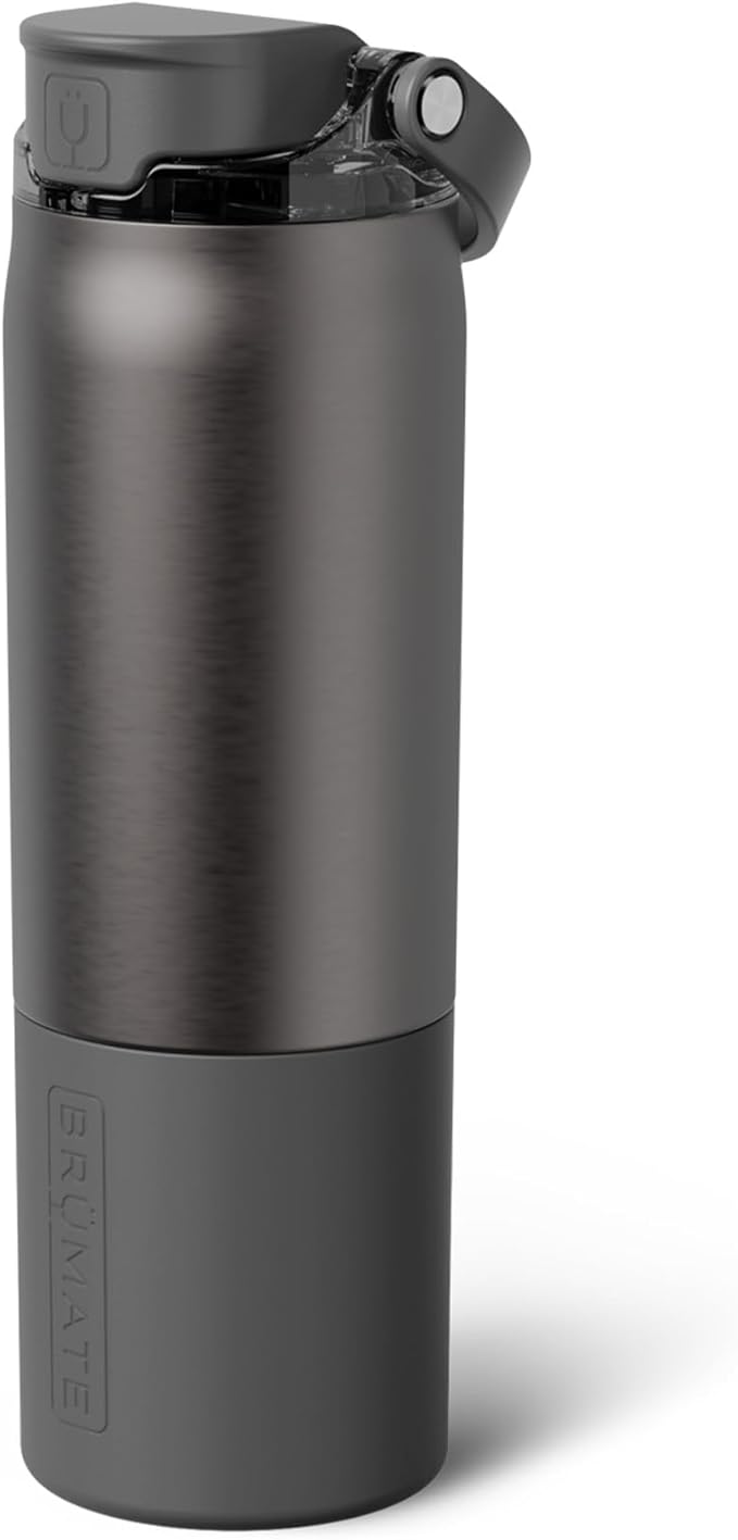 BrüMate Rise 25oz Water Bottle With 100% Leakproof Covered Silicone Straw | Insulated Stainless Steel Water Bottle | Cup-Holder Friendly | Fast Flow | Soft Sip Spout | BPA-Free (Black Stainless) Br%C3%BCMate