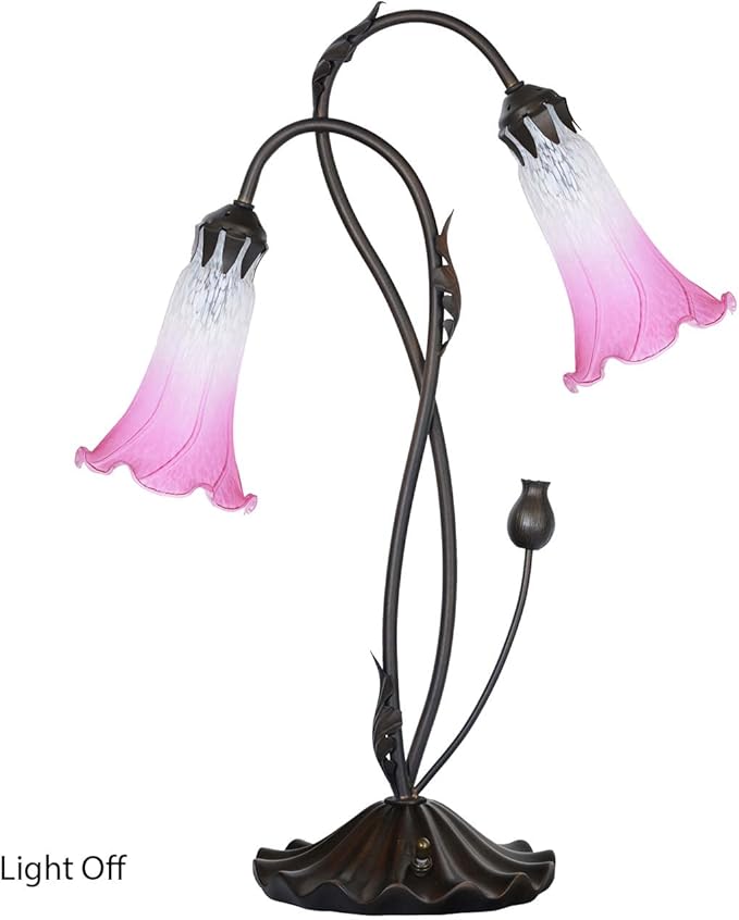 Bieye L10847 Lily Flower Blown Glass Accent Table Lamp for Living Room Bedroom Decoration (2-Light, Pink) - Bloomnest