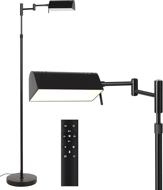 SUNMORY Dimmable LED Pharmacy Floor Lamp, 16W/1500LM Bright Reading Floor Lamp with Remote & Touch Control, 350°Swing Arm, Adjustable Task Craft Standing Lamp for Living Room Bedroom Office, Black - Bloomnest