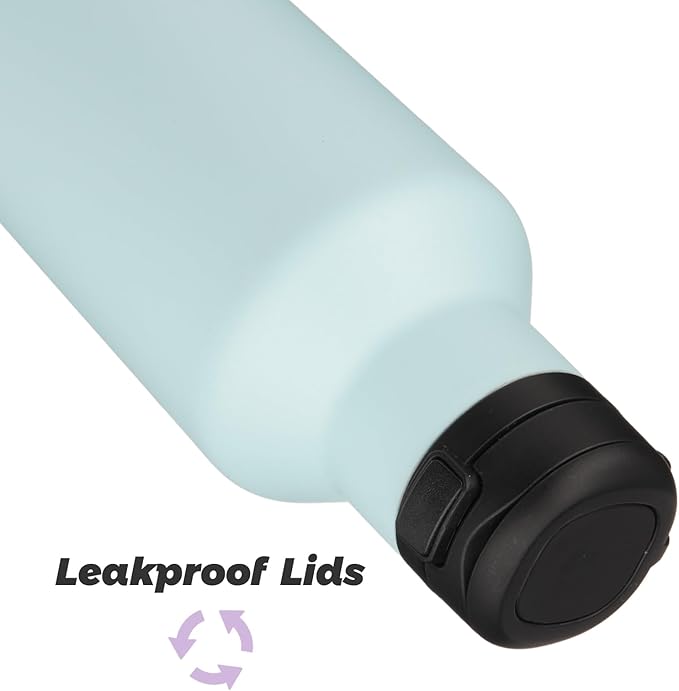 Insulated Water Bottle with Straw,25 OZ Double Wall Vacuum Stainless Steel Water Flask with 2 Lids,Cyan Blue - Bloomnest