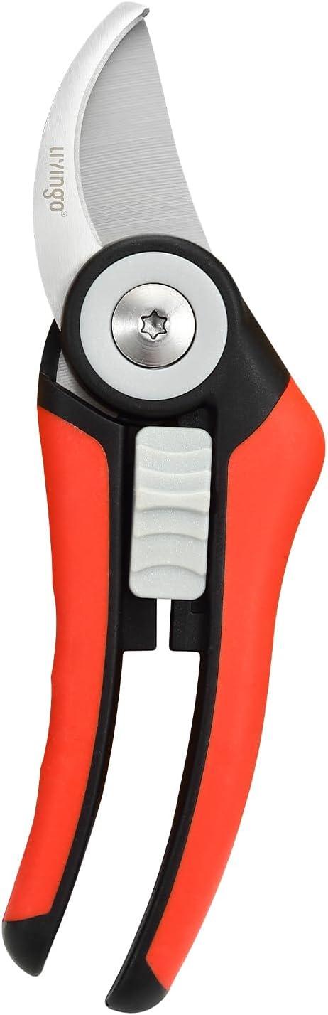 LIVINGO Bypass Pruning Shears - 8.2" Heavy Duty Garden Clippers with Curved Blades, Sharp Plant Scissors for Branches, Bushes & Shrubs, Ergonomic Handles, Spring Action - Bloomnest
