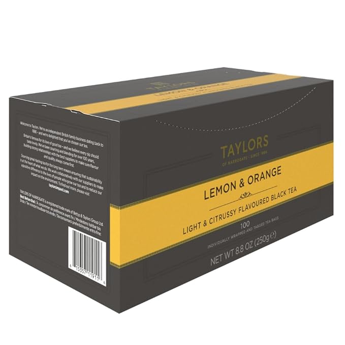 Taylors of Harrogate Lemon & Orange, Black Tea, Individually Wrapped Bags, 100 Count (Pack of 1), Citrussy, Fragrant and Light, Caffeinated, Enjoy Hot or Iced, 100 Teabags - Bloomnest