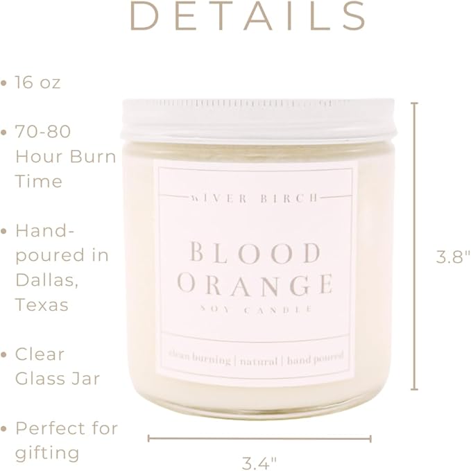 River Birch Candles Blood Orange Scented Candle | Premium, All-Natural, Non-Toxic, Soy Candles | 16oz 90 Hr Burn Time | Cozy Relaxing Gifts for Home - Bloomnest