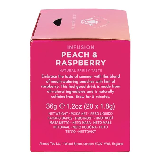 Ahmad Tea Infusions, Peach and Raspberry Teabags, 20 ct (Pack of 1) - Decaffeinated & Sugar-Free - Bloomnest