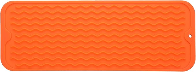 Silicone Dish Drying Mat for Multiple Usage,Easy clean,Eco-friendly,Heat-resistant Silicone Mat for Kitchen Counter,Sink,Bar,Bottle,or Cup Orange M 17 inches x 6 inches - Bloomnest