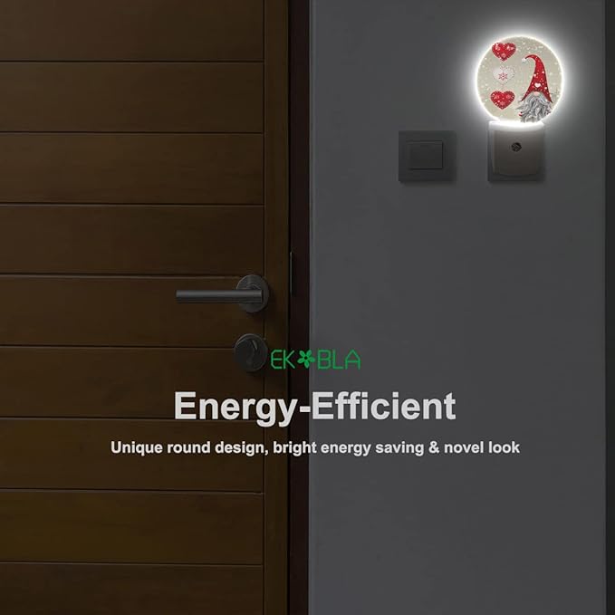 EKOBLA Valentine's Day Love Gnome Night Light Snowflakes Red Love Hearts Plug-in Nightlights Auto Sensor LED Dusk to Dawn Light for Men Women Boys Girls Gifts - Bloomnest