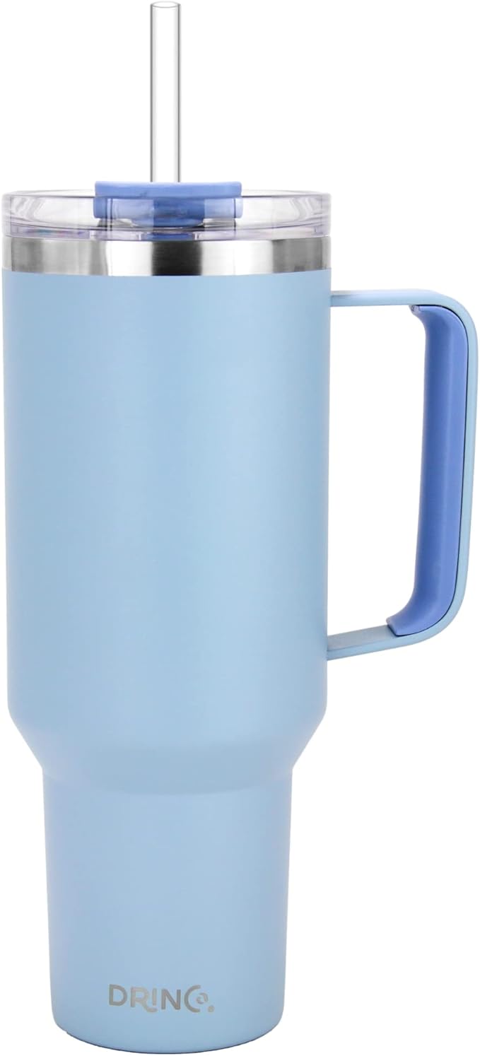 Drinco 40oz 30 oz Tumbler with Handle, Straw Lid, Insulated Stainless Steel Travel Mug Water Bottle Ice Coffee Cup For Cold and Hot, BigSur (40oz Sky Blue)