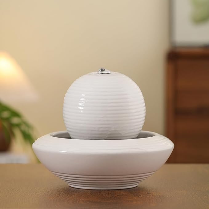 Ceramic Tabletop Fountain Water Feature for Indoor and Home Decoration Table Desk Office Patio(White A156) - Bloomnest