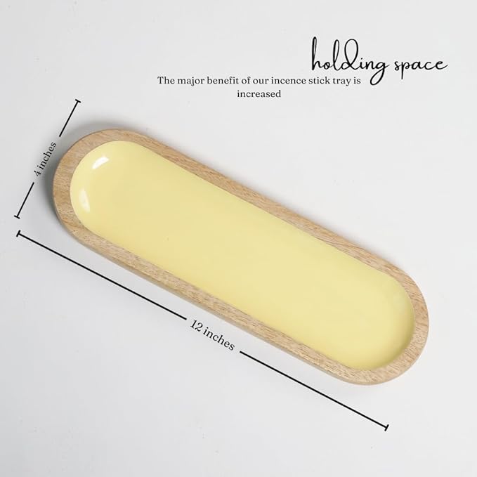 The Art Box Wooden Yellow Incense Burner Holder, Modern Ash Catcher - Insense Tray for Table Décorations Meditation & Yoga - Great Gift for Any Occasion - 11x4 Inch - Bloomnest