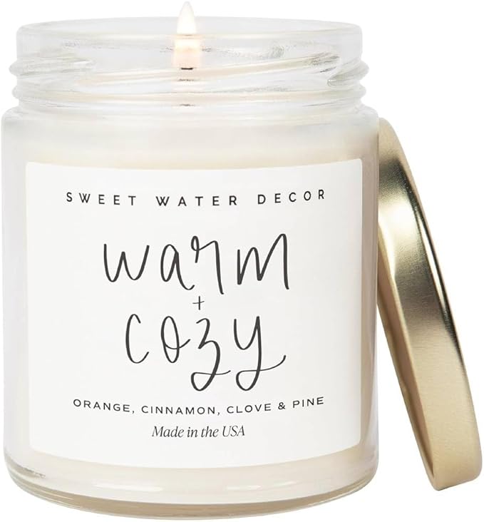 Sweet Water Decor Warm and Cozy Candle - Pine Cinnamon & Fir Winter Scented Soy Candles for Home | 9oz Clear Jar, 40 Hour Burn Time, Made in The USA - Bloomnest