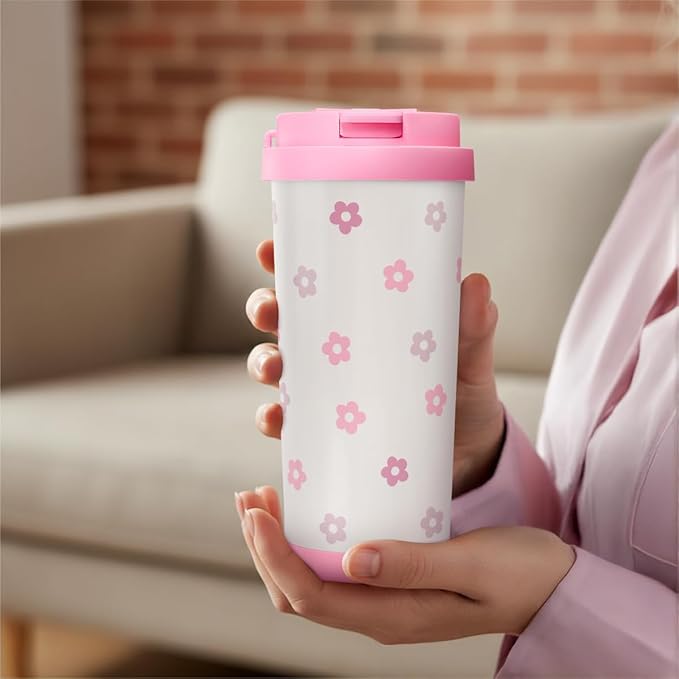 Floral Tumbler - Stainless Steel 2-in-1 Lid Coffee Tumbler 18 oz, Insulated Travel Mug Gift for Women Girls Teen, Birthday Christmas - Bloomnest
