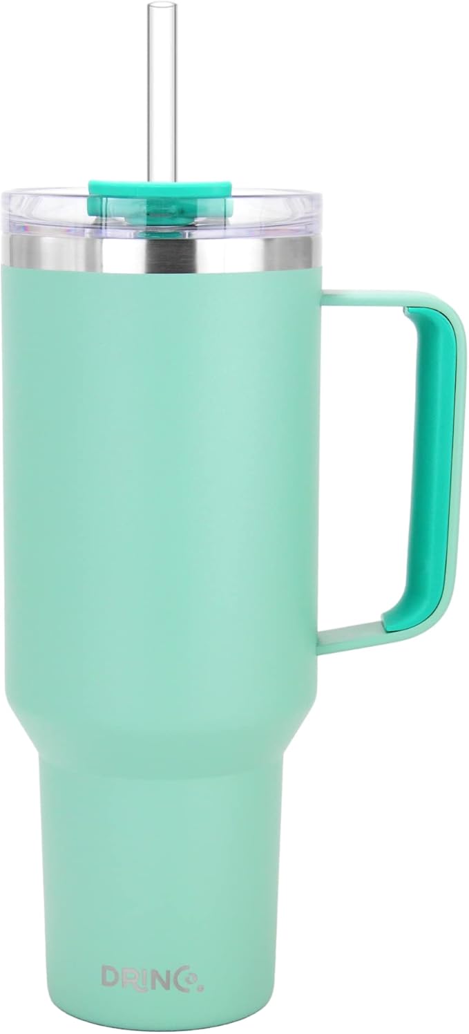 Drinco 40oz 30 oz Tumbler with Handle, Straw Lid, Insulated Stainless Steel Travel Mug Water Bottle Ice Coffee Cup For Cold and Hot, BigSur (40oz Sage)