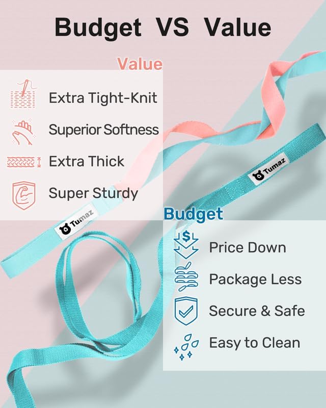 Tumaz Stretching Strap - 10 Loops & Non-Elastic Yoga Strap - The Perfect Home Workout Stretch Strap for Physical Therapy, Yoga, Pilates, Flexibility - [Extra Thick, Durable, Soft] - Bloomnest