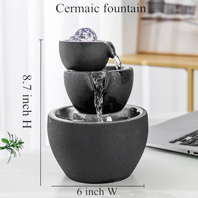 Ceramic Tabletop Fountain with Ball for Indoor Table Desk Office and Home Decoration (Black) - Bloomnest