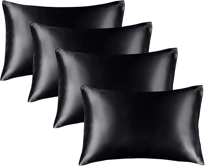 BEDELITE Satin Pillowcase for Hair and Skin, Super Soft Similar to Silk Pillow Cases 4 Pack with Envelope Closure, Cooling Pillowcases for Women Men (20"x36" King Size, Black) - Bloomnest