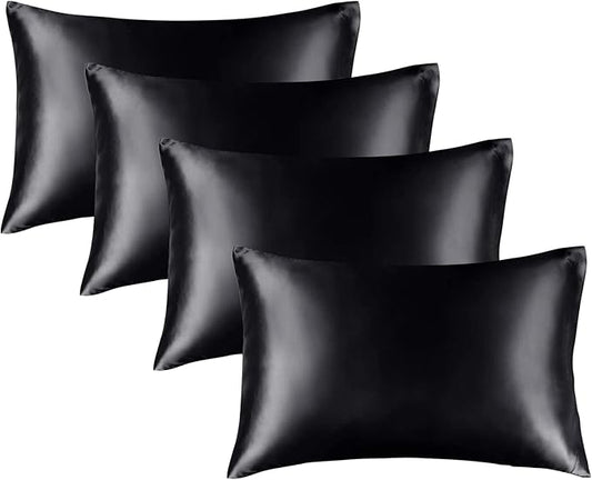 BEDELITE Satin Pillowcase for Hair and Skin, Super Soft Similar to Silk Pillow Cases 4 Pack with Envelope Closure, Cooling Pillowcases for Women Men (20"x36" King Size, Black) - Bloomnest