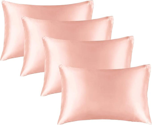 BEDELITE Satin Pillowcase for Hair and Skin, Super Soft Similar to Silk Pillow Cases 4 Pack with Envelope Closure, Cooling Pillowcases for Women Men (20"x30" Queen Size, Coral) - Bloomnest
