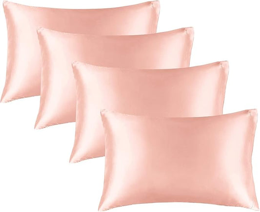 BEDELITE Satin Pillowcase for Hair and Skin, Super Soft Similar to Silk Pillow Cases 4 Pack with Envelope Closure, Cooling Pillowcases for Women Men (20"x26" Standard Size, Coral) - Bloomnest