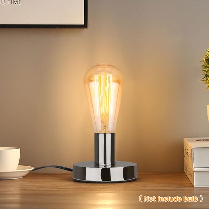 Helunsi Industrial Table Lamp Base, Silver E26 E27 Lamp Base Without Shade, Mini Short Desk Lamp Exposed Bulb Base, Simple Metal Edison Light Bulb Stand, with 5.8ft Cord Switch Plug Bulb Base Holder - Bloomnest