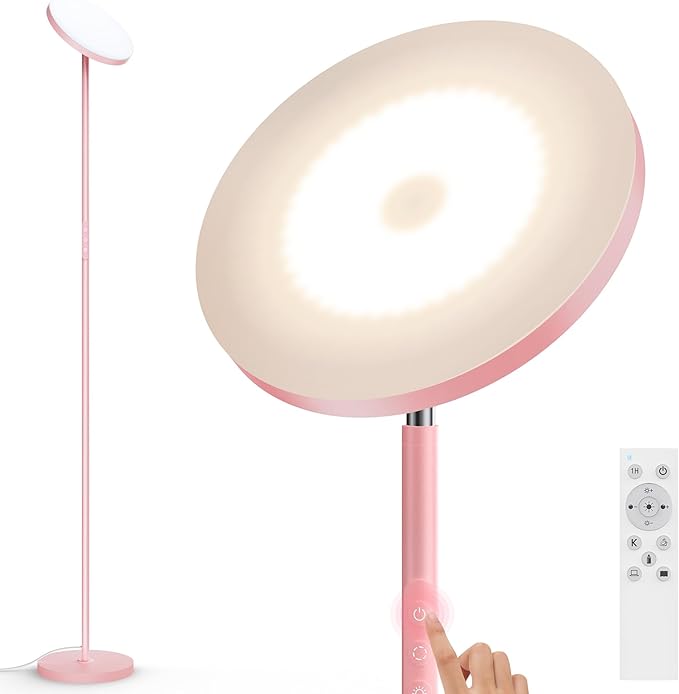Pink Dimmable Floor Lamp, Bright 36W 3500LM Standing Lamp with Remote Touch Control, 2700K Soft White to 6500K Cool White Adjustable, LED Torchiere Tall Light for Living Room,Bedroom,Office,Sofa - Bloomnest