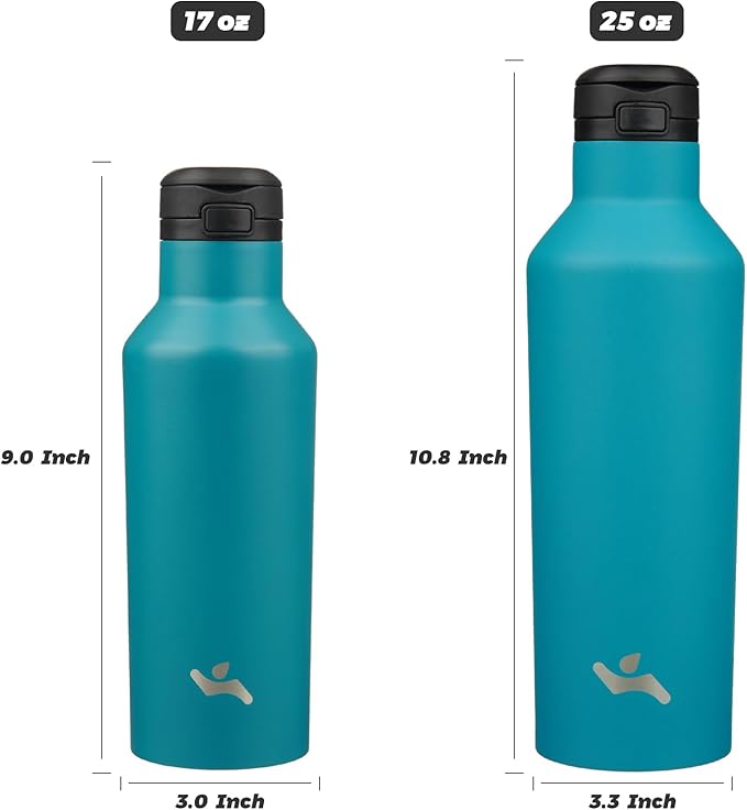 Insulated Water Bottle with Straw,25 OZ Double Wall Vacuum Stainless Steel Water Flask with 2 Lids,Lake Blue - Bloomnest