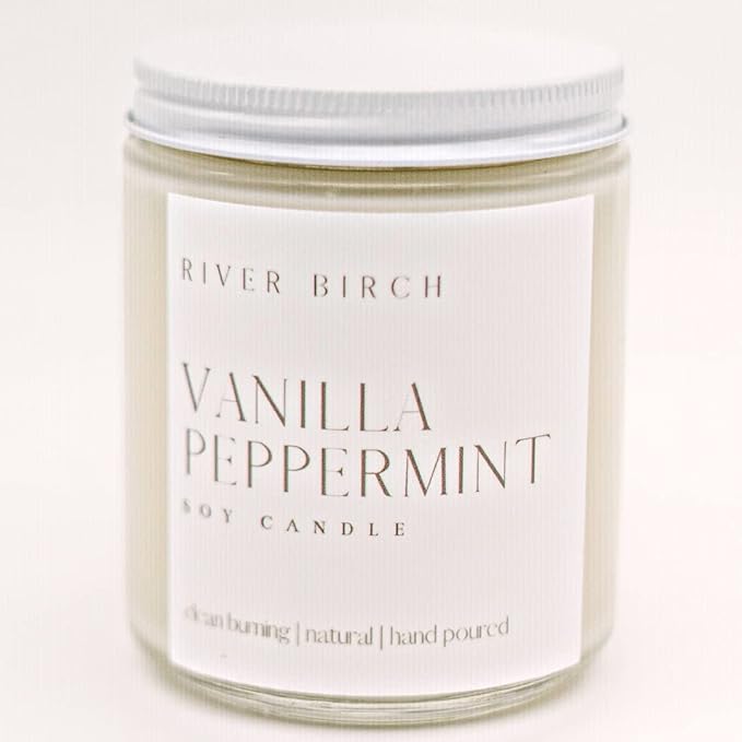 River Birch Candles Vanilla Peppermint Scented Candle | Premium, All-Natural, Non-Toxic, Soy Candles | 8.5oz 40 Hr Burn Time | Cozy Relaxing Gifts for Home - Bloomnest