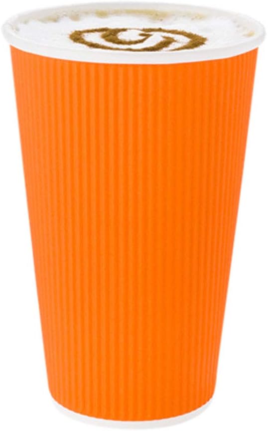 Restaurantware 16 Ounce Ripple Wall Disposable Coffee Cups, 500 Insulated Orange Paper Tumblers, Rolled Rim Design, Lids Sold Separately for Hot Drinks like Tea, Hot Chocolate and More - Bloomnest