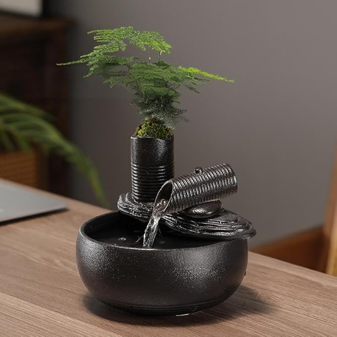 Ceramic Indoor Tabletop Water Fountain - Zen Cascades Decorations Feng Shui Waterfall Decor, Zen Meditation Soothing Sound for Home Office Desk, Good Luck Gift - Bloomnest