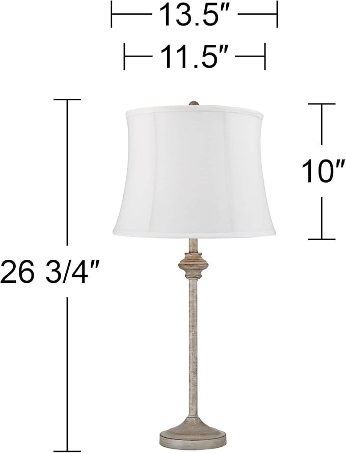 360 Lighting Lynn Country Cottage Rustic Buffet Table Lamps 26 3/4" Tall Skinny Set of 2 Light Beige Wood White Fabric Softback Drum Shade for Living Room House Home Dining Office Entryway Family - Bloomnest
